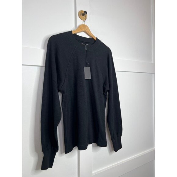 NWT Marissa Webb So Uptight Waffle Knit Long Sleeve Crewneck Black Size: Large - Picture 3 of 8